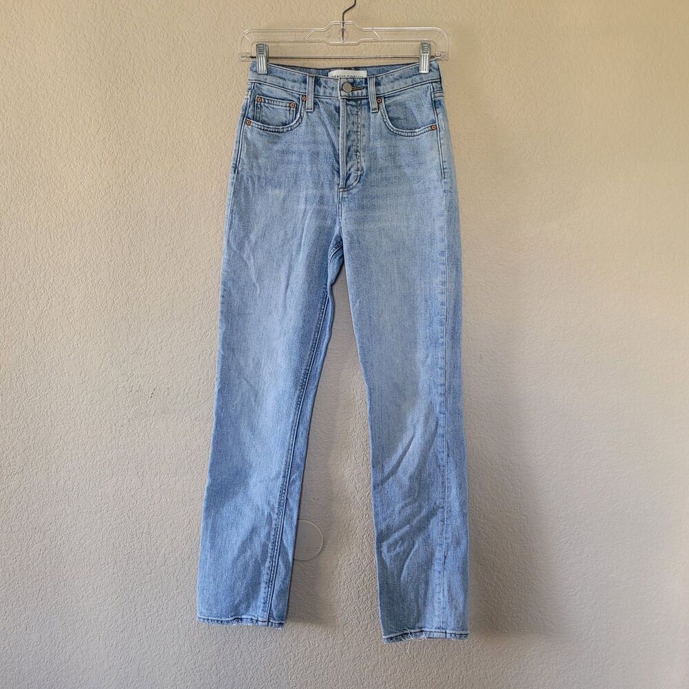 Denim Forum The Arlo High Rise Straight Jeans Size 25 Blue Button Fly Organic